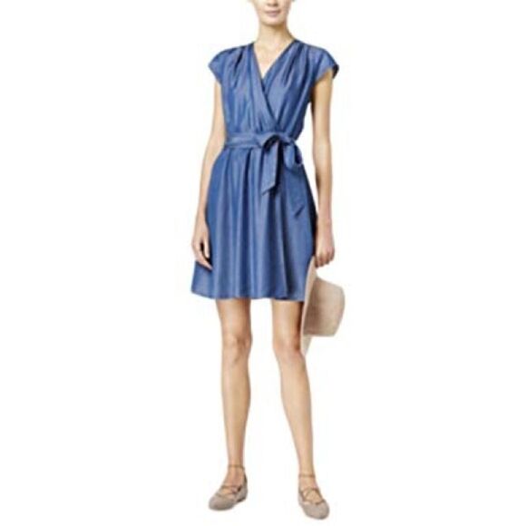 Maison Jules Sz L denim chambray wrap sun dress - Picture 1 of 8